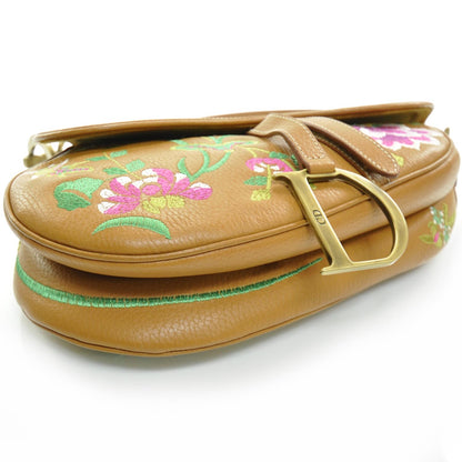 Christian Dior Grained Calfskin Floral Embroidered Saddle Bag Beige 4 of 9
