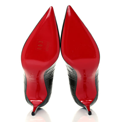 Christian Louboutin Calfskin Crocodile Embossed Kate 85 Pumps 35.5 Forest Night 7 of 9