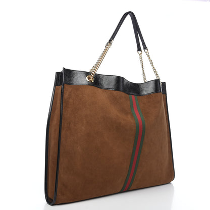 Gucci Suede Patent Maxi Rajah Chain Tote Nocciola Black 2 of 9