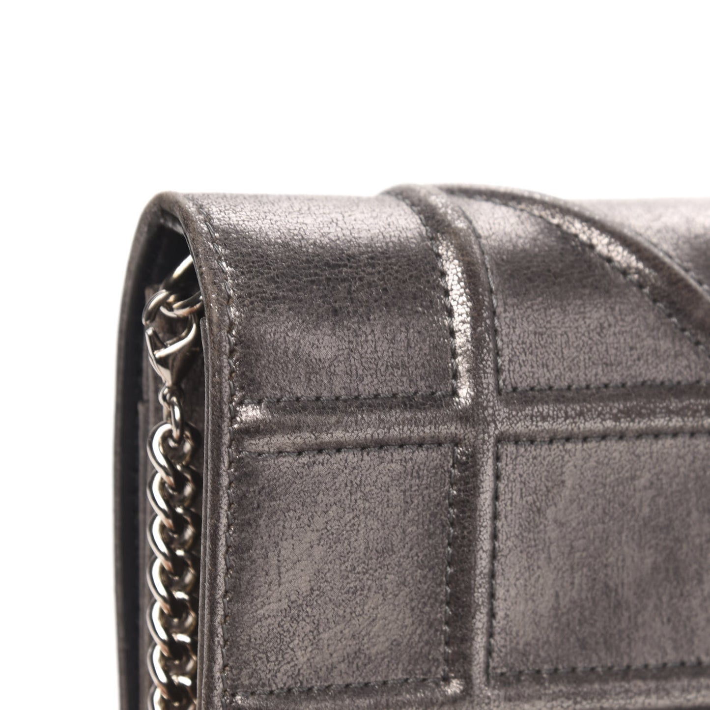 Metallic Brushed Calfskin Diorama Wallet on Chain Pouch Gunmetal