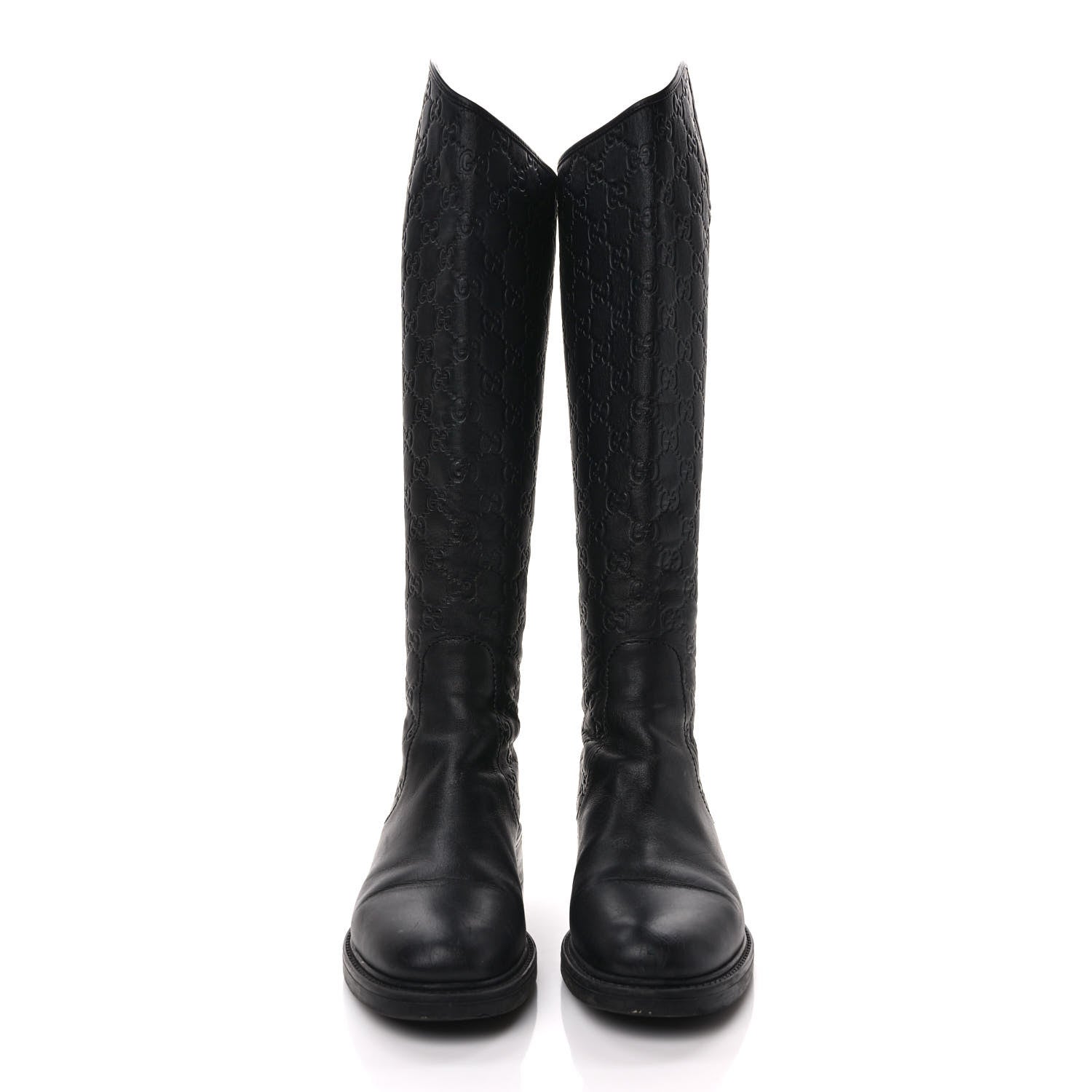 Gucci Guccissima Calfskin Miro Soft Knee High Riding Boots 37.5 Black 2 of 8