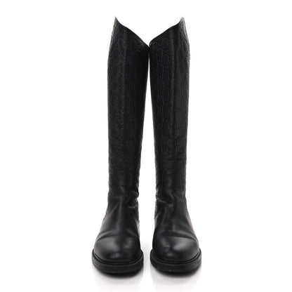 Gucci Guccissima Calfskin Miro Soft Knee High Riding Boots 37.5 Black 2 of 8