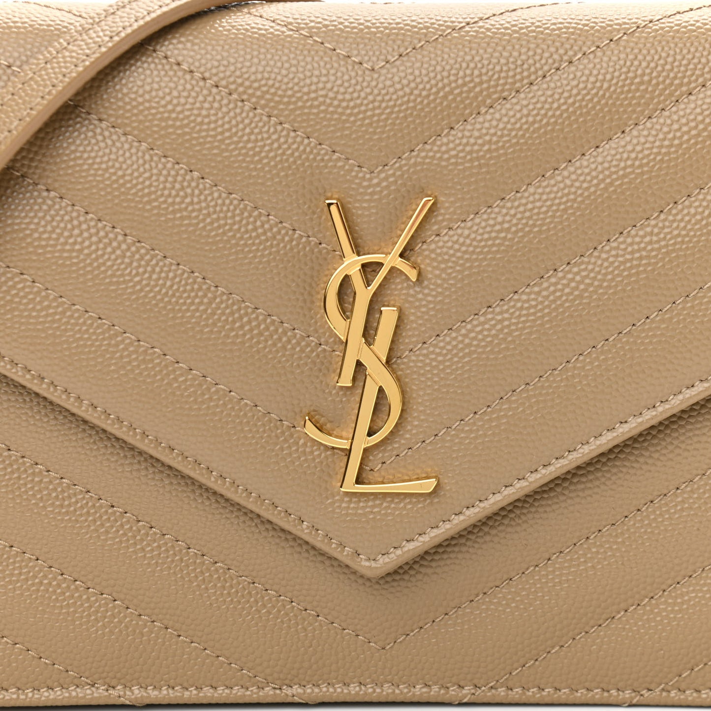 Grain De Poudre Matelasse Chevron Monogram Envelope Chain Wallet Dark Latte