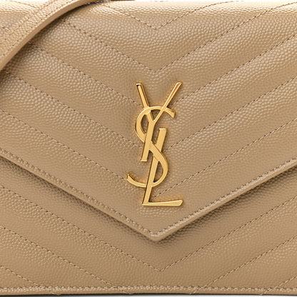 Saint Laurent Grain De Poudre Matelasse Chevron Monogram Envelope Chain Wallet Dark Latte 8 of 10