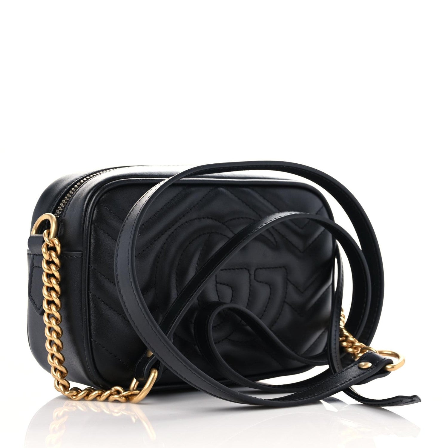 Gucci Calfskin Matelasse Mini GG Marmont Chain Shoulder Bag Black 3 of 9