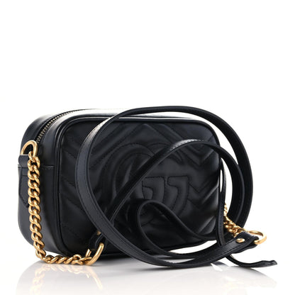 Gucci Calfskin Matelasse Mini GG Marmont Chain Shoulder Bag Black 3 of 9