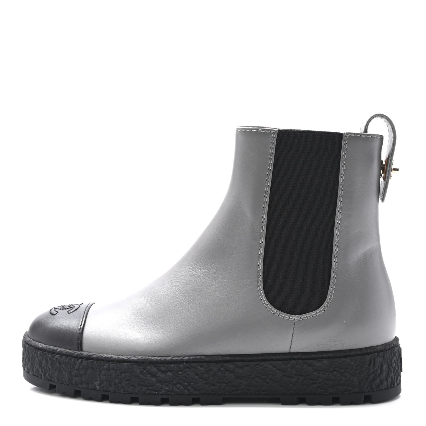 Calfskin Cap Toe CC Ankle Boots 38.5 Grey Black