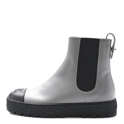 Chanel Calfskin Cap Toe CC Ankle Boots 38.5 Grey Black 1 of 10