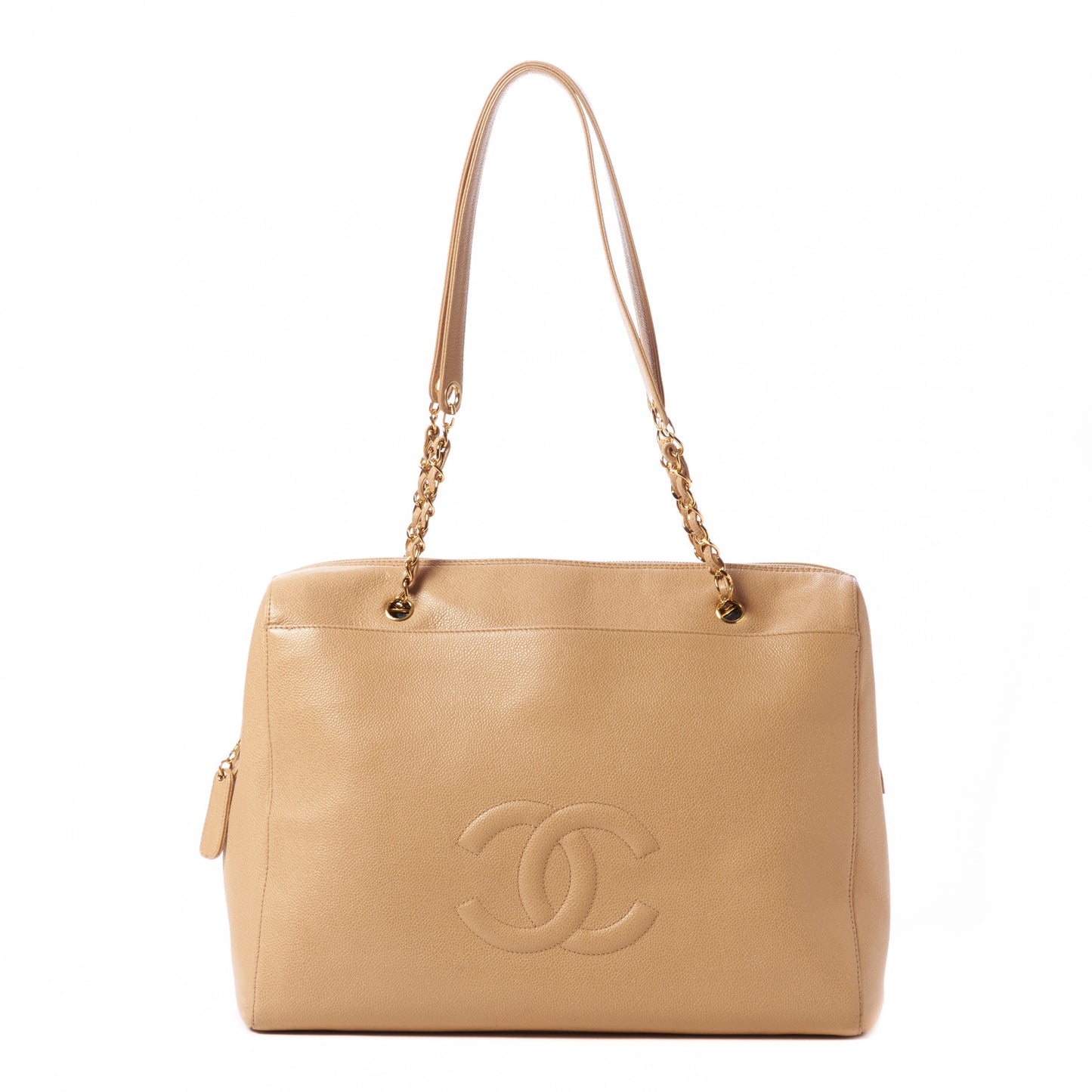 Caviar Large CC Shoulder Bag Beige
