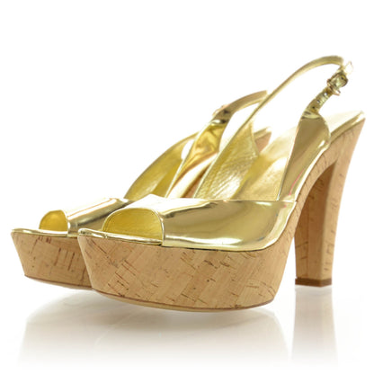 Gucci Patent Cork Slingback Heels 7.5B Gold 2 of 6