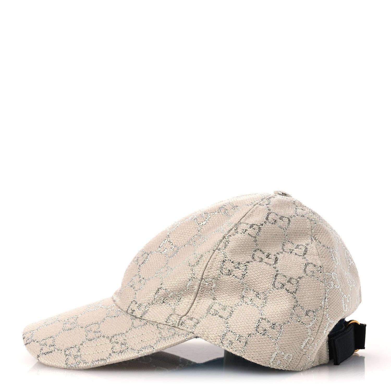 Gucci Canvas Lame GG Monogram Rush Baseball Hat M Gardenia Silver 3 of 8