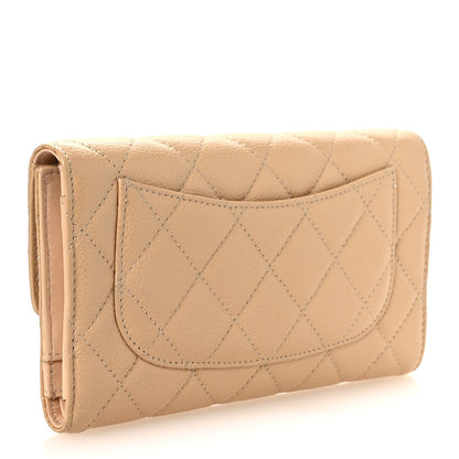 Chanel Caviar Quilted Large Gusset Flap Wallet Beige 2 of 13