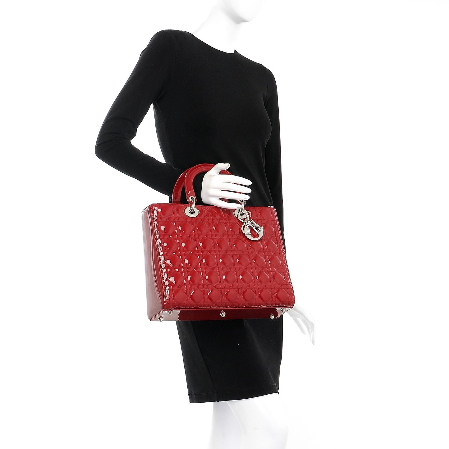 Patent Cannage Large Lady Dior Red