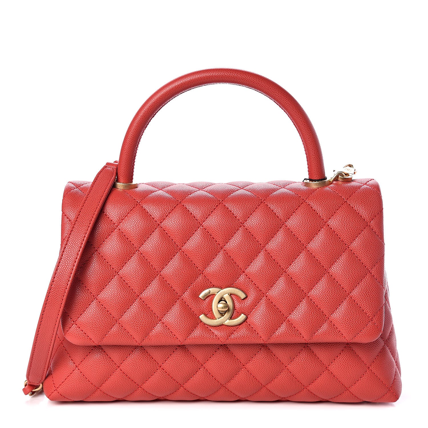 Chanel Caviar Quilted Small Coco Handle Flap Red 1 of 10