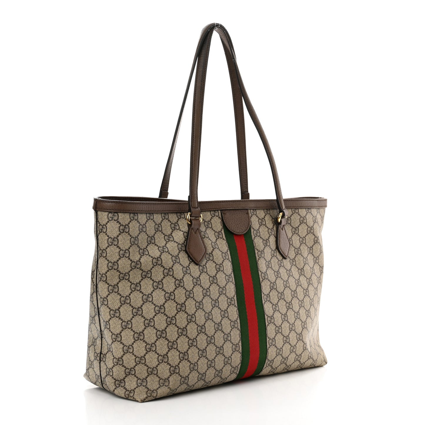 GG Supreme Monogram Textured Calfskin Web Medium Ophidia Shopping Tote Beige Ebony New Acero