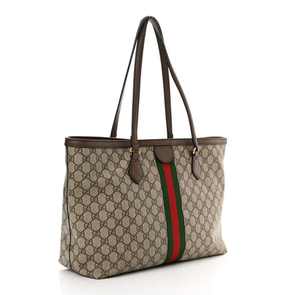 Gucci GG Supreme Monogram Textured Calfskin Web Medium Ophidia Shopping Tote Beige Ebony New Acero 3 of 11