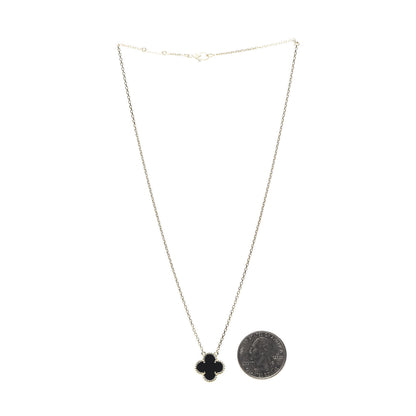 Van Cleef & Arpels 18K Yellow Gold Black Onyx Vintage Alhambra Pendant Necklace 3 of 7