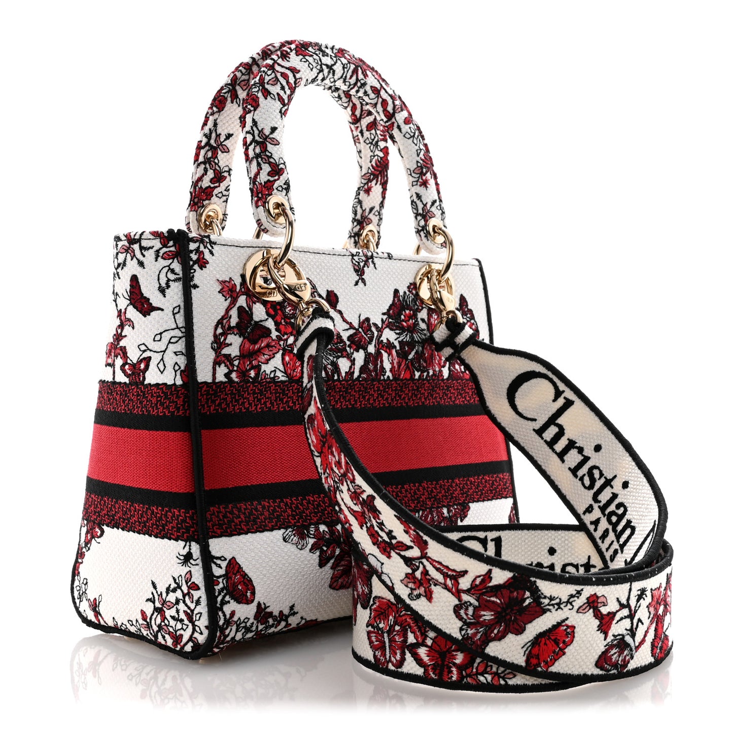 Canvas Le Coeur En Fleurs Embroidered Medium Lady D-Lite White Multicolor