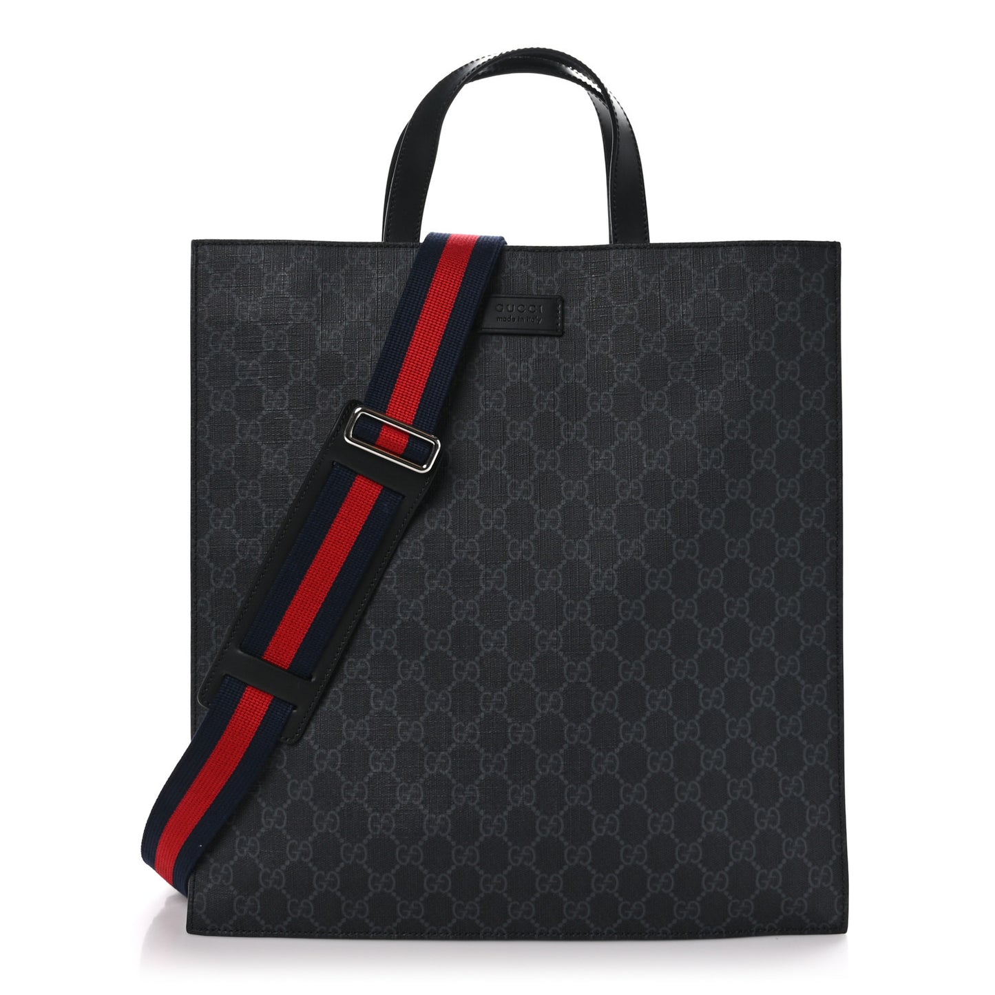 Soft GG Supreme Monogram Appia Calfskin Web Vertical Tote Black