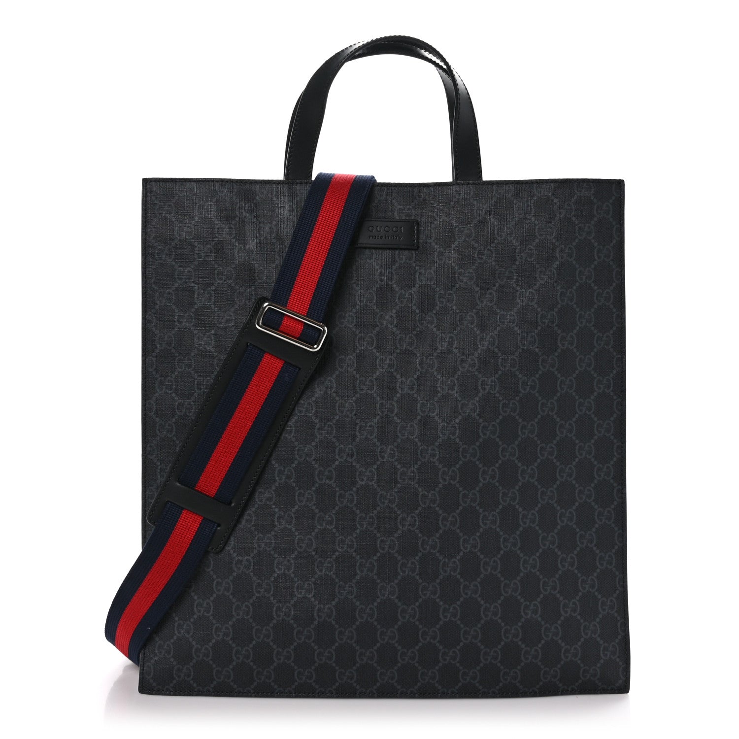 Gucci Soft GG Supreme Monogram Appia Calfskin Web Vertical Tote Black 1 of 10