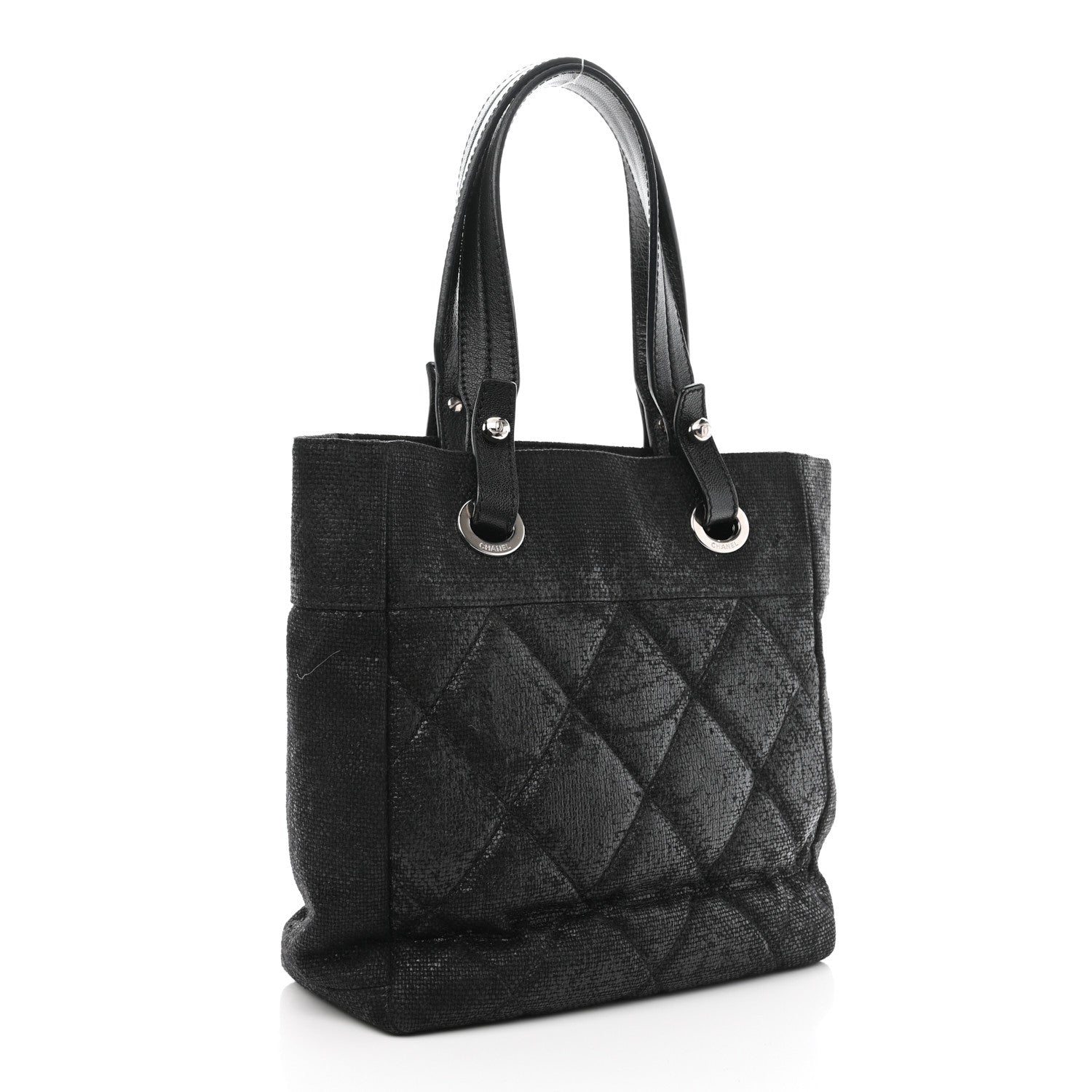 Chanel Coated Canvas Quilted Small Paris Biarritz Tote Black 3 of 10