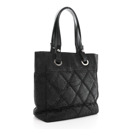 Chanel Coated Canvas Quilted Small Paris Biarritz Tote Black 3 of 10