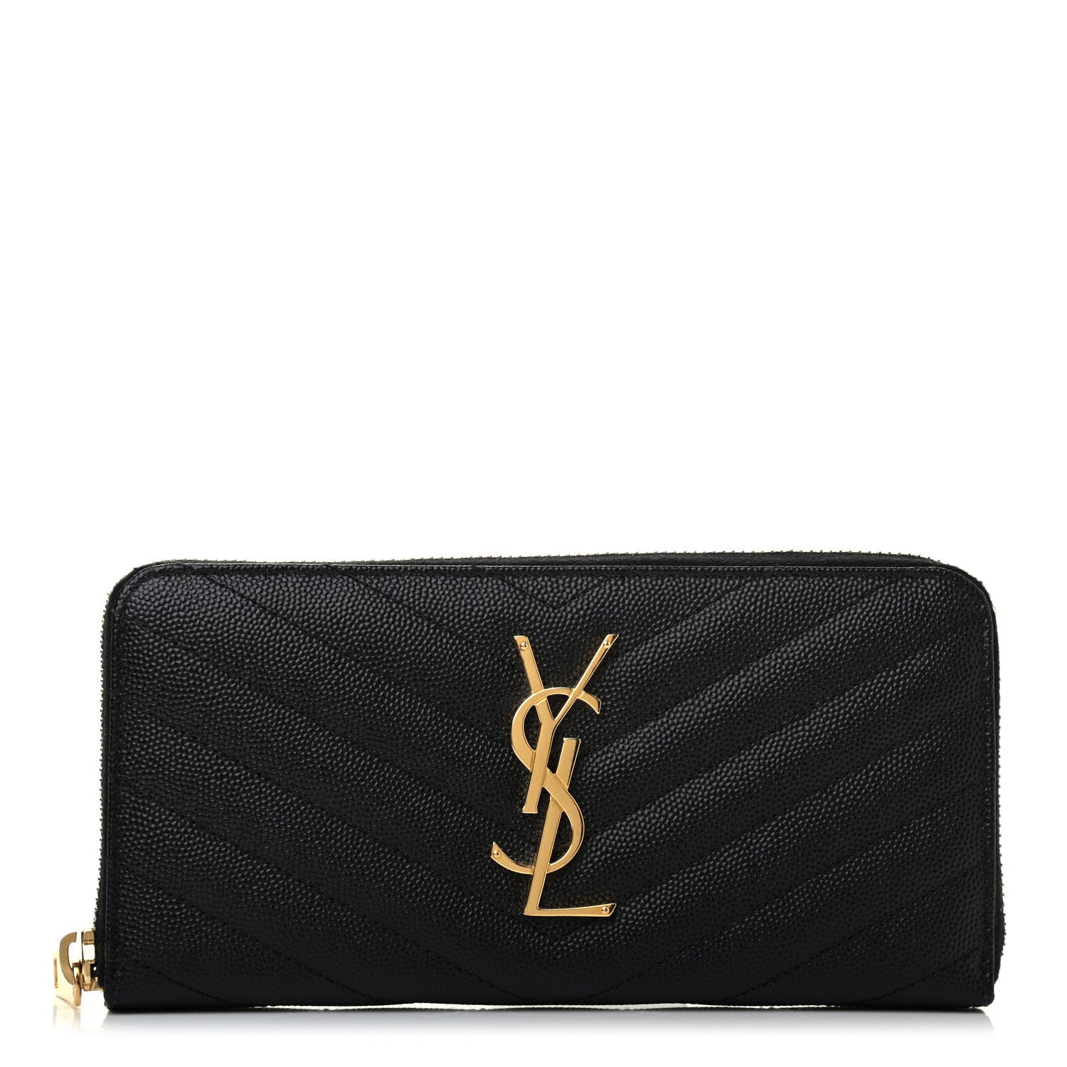 Saint Laurent Grain De Poudre Matelasse Chevron Monogram Zip Around Wallet Black 1 of 4