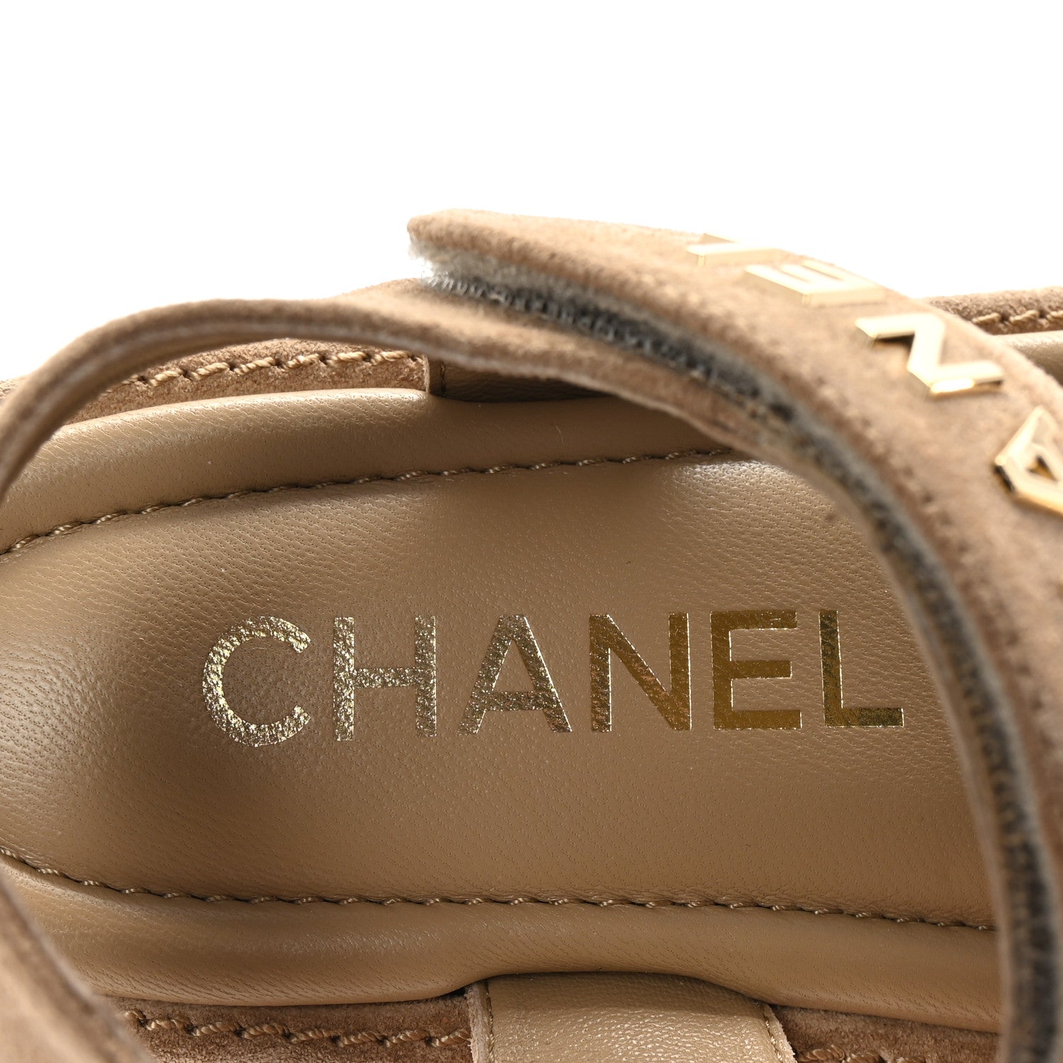 Chanel Suede Calfskin Velcro Dad Sandals 36 Beige 8 of 10