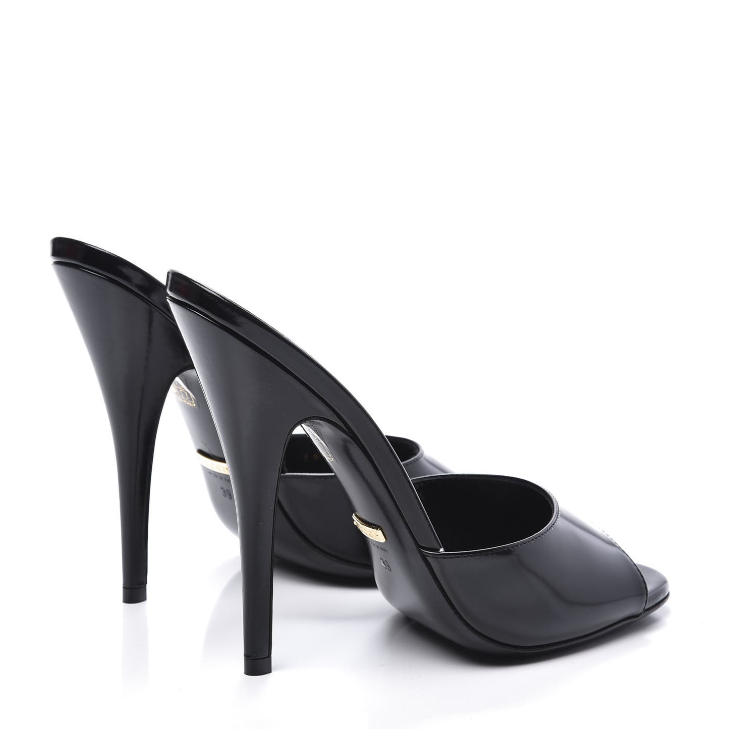 Polished Calfskin Scarlet High Heel Slide Sandals 39 Black