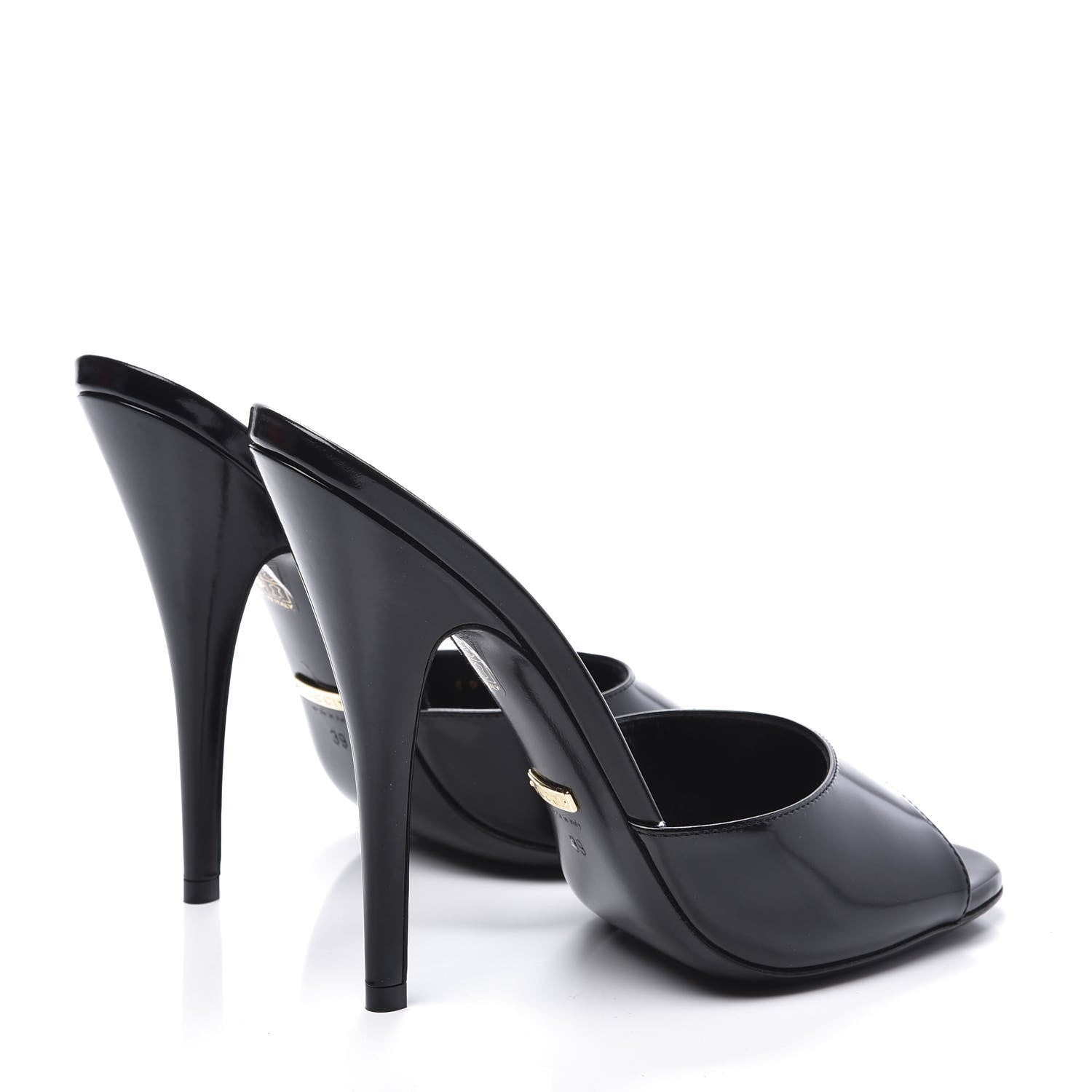 Gucci Polished Calfskin Scarlet High Heel Slide Sandals 39 Black 4 of 11