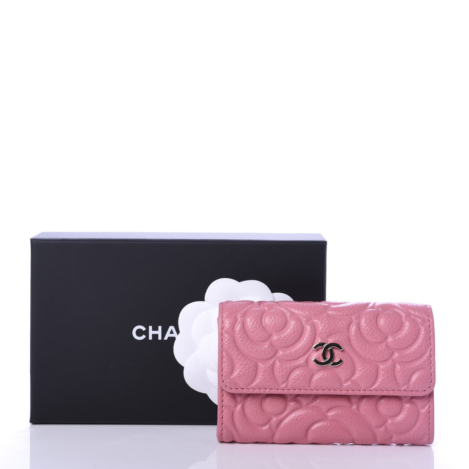 Chanel Caviar Camellia Embossed Card Holder Wallet Pink 9 of 9