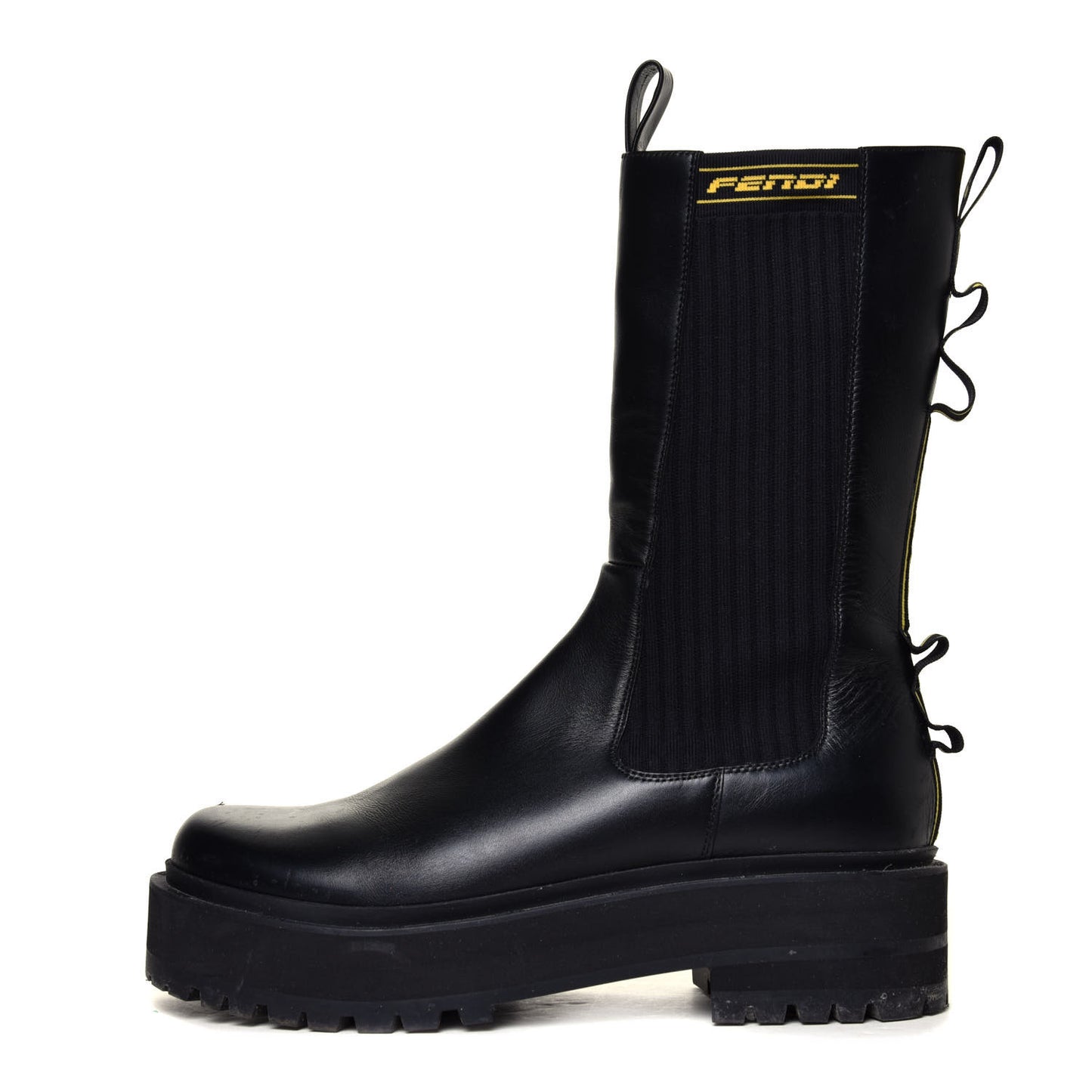 Vitello Stretch Fabric Logo Tape Rockoko Promenade 50mm Biker Boots 39 Black Yema