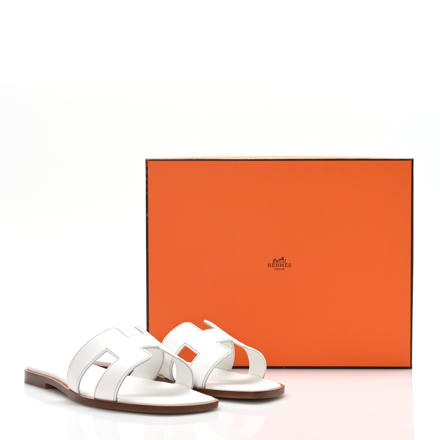 Hermes Box Calfskin Oran Sandals 37 White 9 of 9