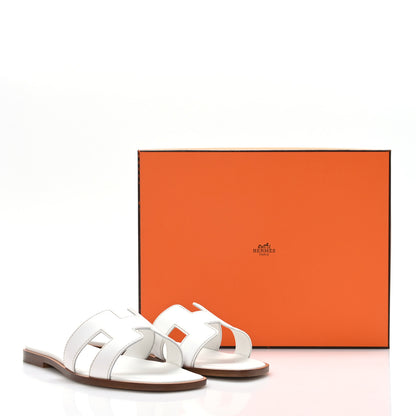 Hermes Box Calfskin Oran Sandals 37 White 9 of 9