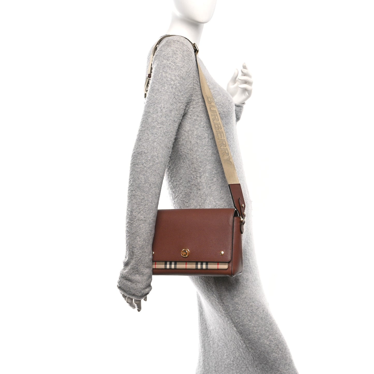 Calfskin Vintage Check Note Crossbody Bag Tan