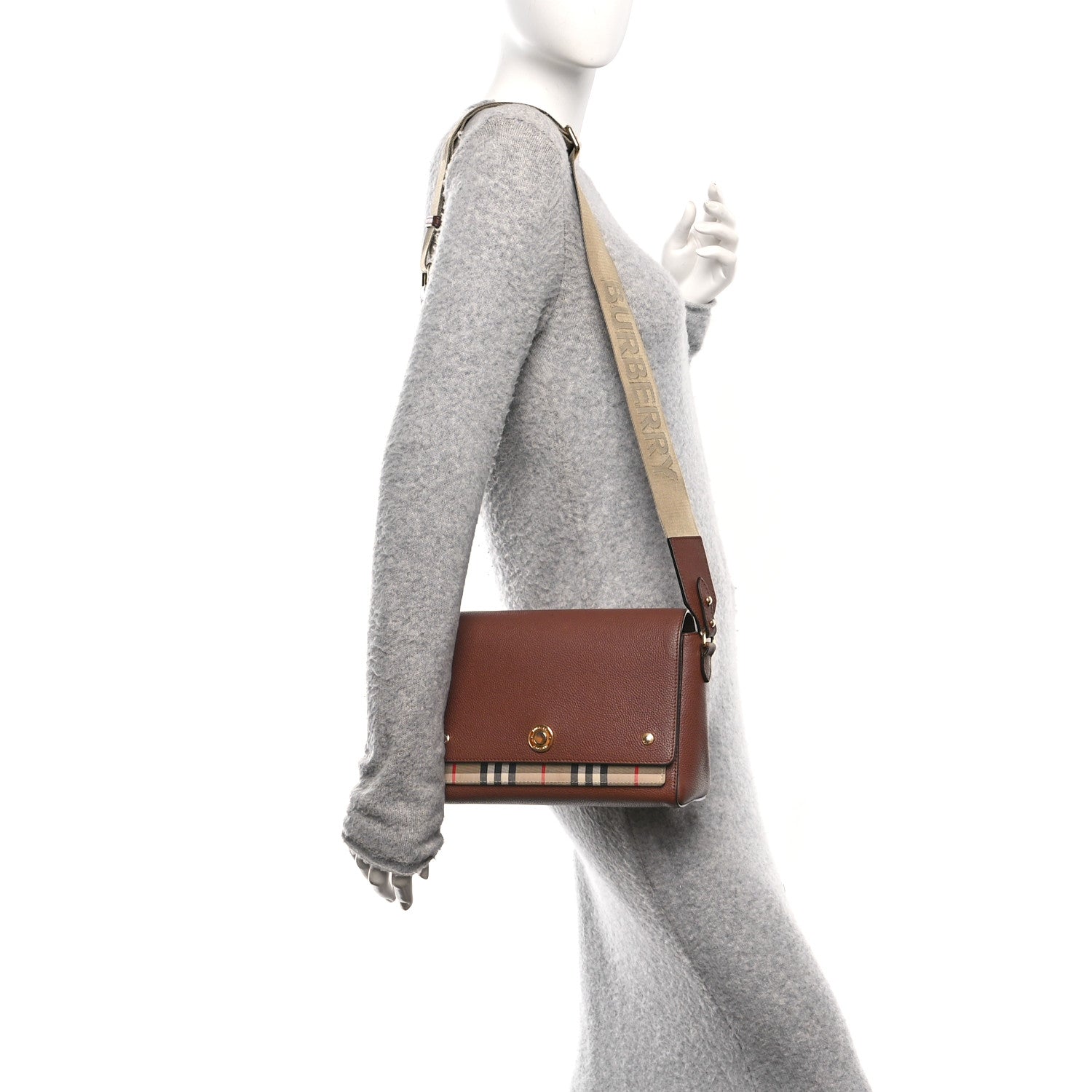 Burberry Calfskin Vintage Check Note Crossbody Bag Tan 2 of 11