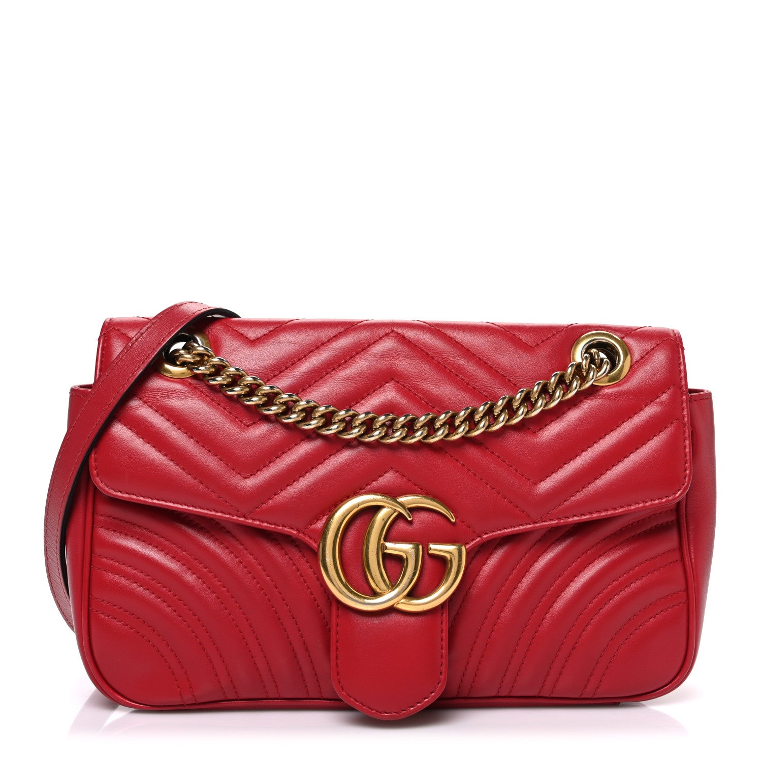 Gucci Calfskin Matelasse Small GG Marmont Shoulder Bag Hibiscus Red 1 of 10