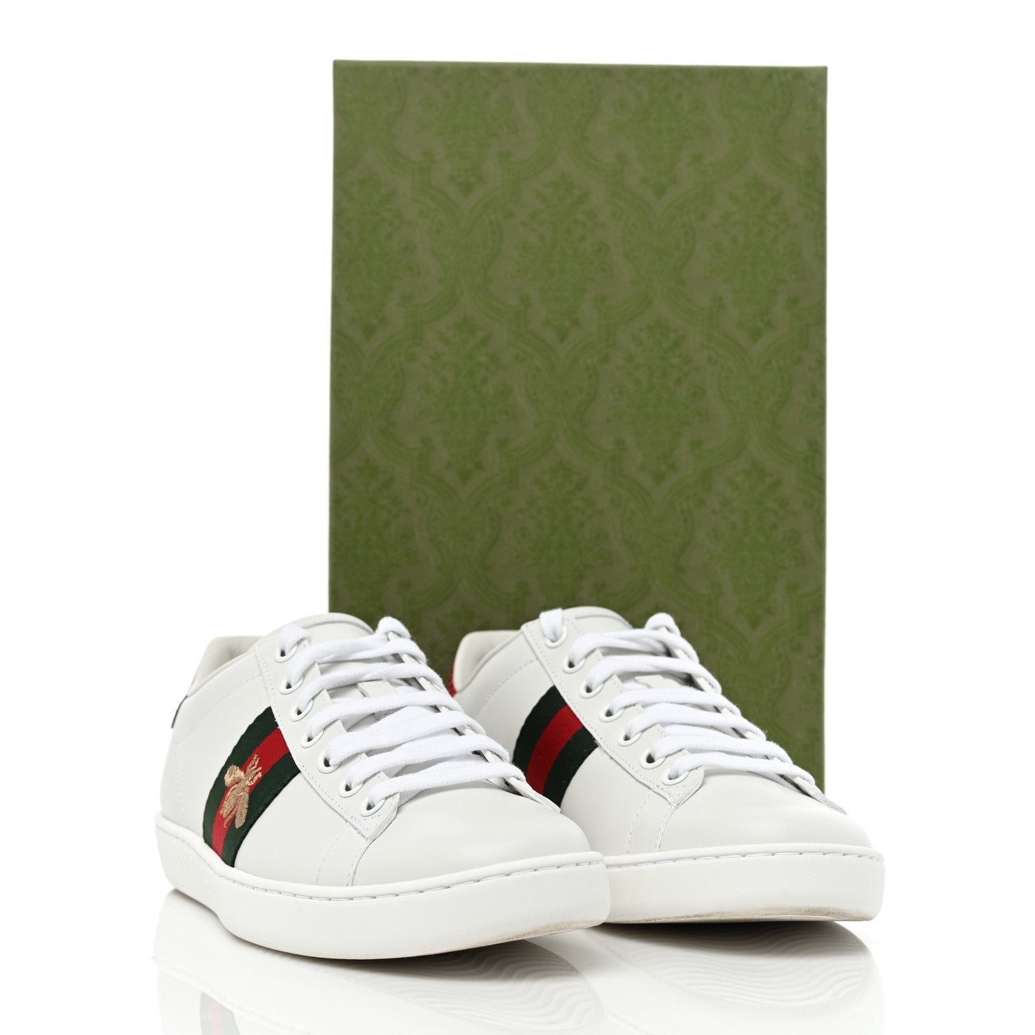 Gucci Calfskin Ayers Bee Embroidered Womens Ace Sneakers 37 White Green 10 of 10
