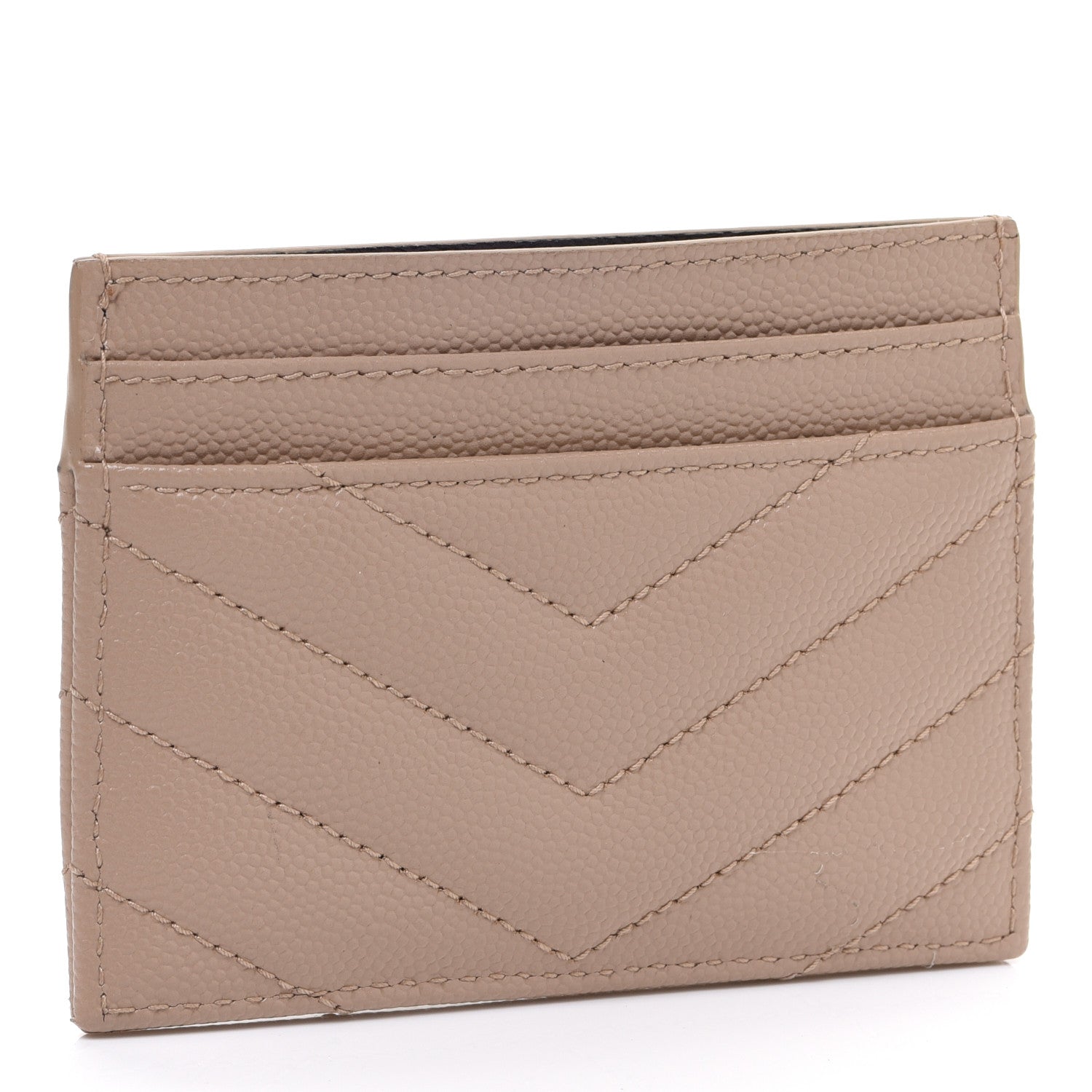 Saint Laurent Grain De Poudre Matelasse Chevron Monogram Credit Card Case Dark Beige 3 of 8