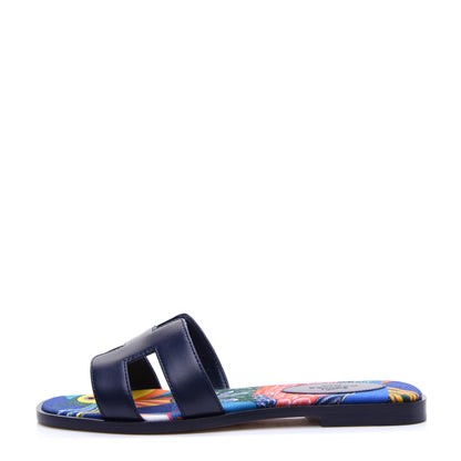 Hermes Calfskin Oran Sandals 36.5 Bleu 1 of 13
