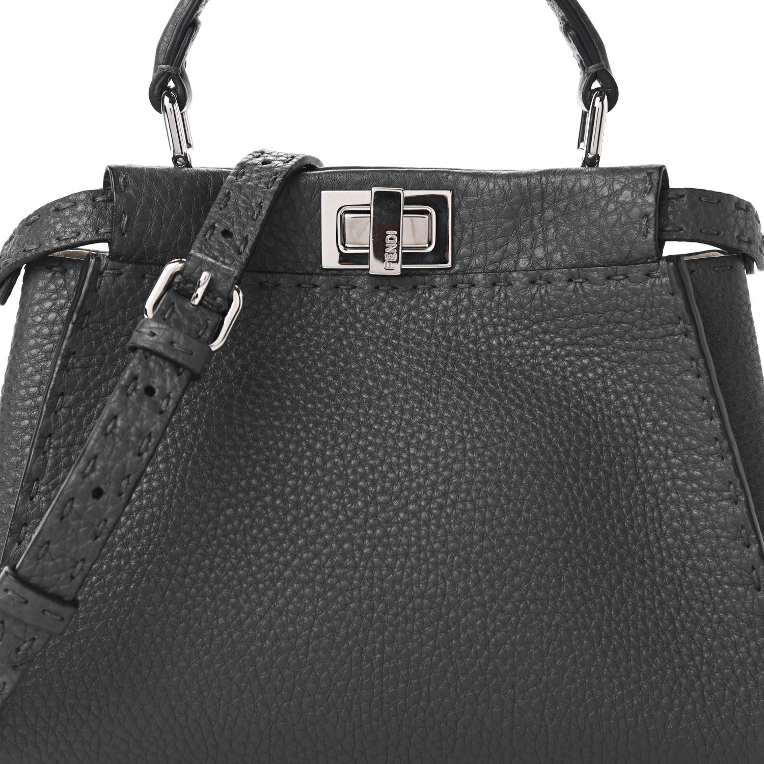 Fendi Cuoio Romano Selleria Bi-Color Mini Peekaboo Iconic Satchel Asfalto Latte 10 of 10