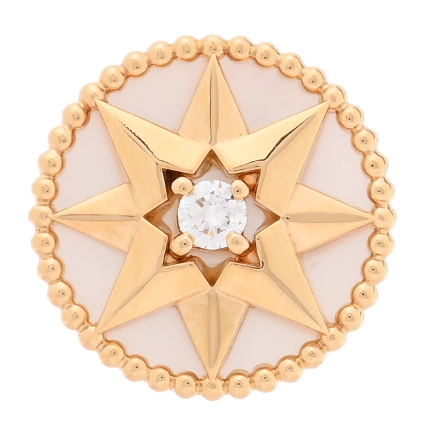 18K Yellow Gold Diamond Mother Of Pearl Medium Rose Des Vents Single Earring