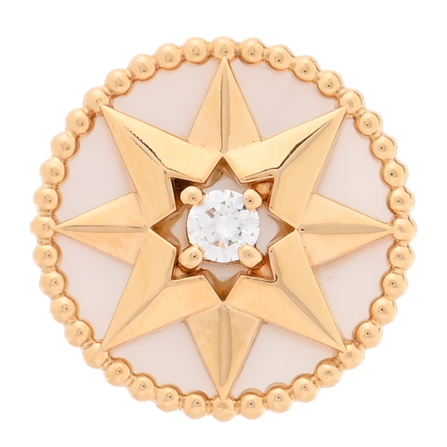 Christian Dior 18K Yellow Gold Diamond Mother Of Pearl Medium Rose Des Vents Single Earring 1 of 4