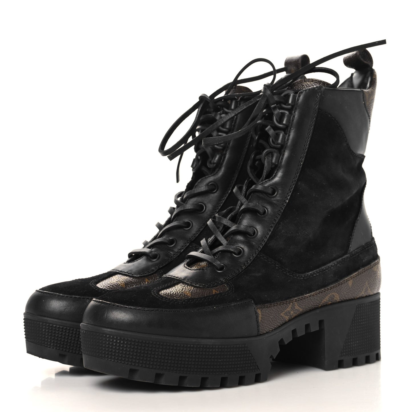 Suede Calfskin Monogram Laureate Platform Desert Boots 39.5 Black