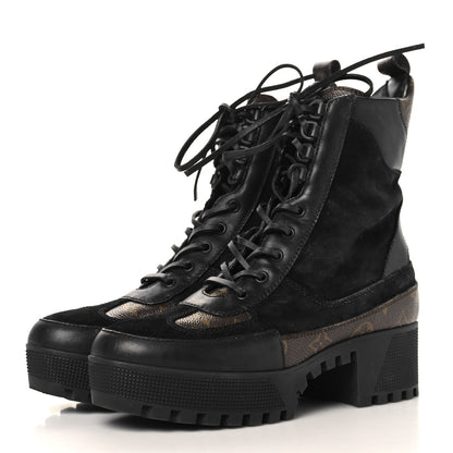 Louis Vuitton Suede Calfskin Monogram Laureate Platform Desert Boots 39.5 Black 4 of 9