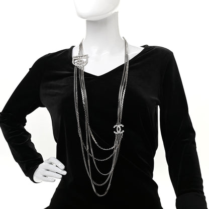 Chanel Baguette Crystal CC Shield Multi Strand Long Chain Necklace Silver 2 of 7