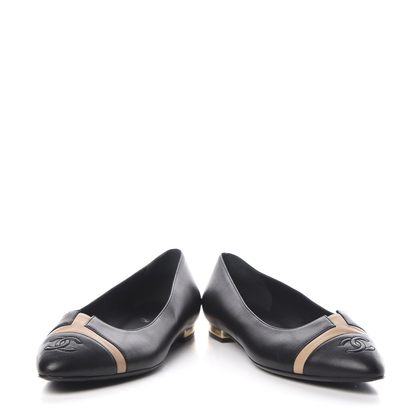 Lambskin CC Ballerina Flats 39 Black Beige