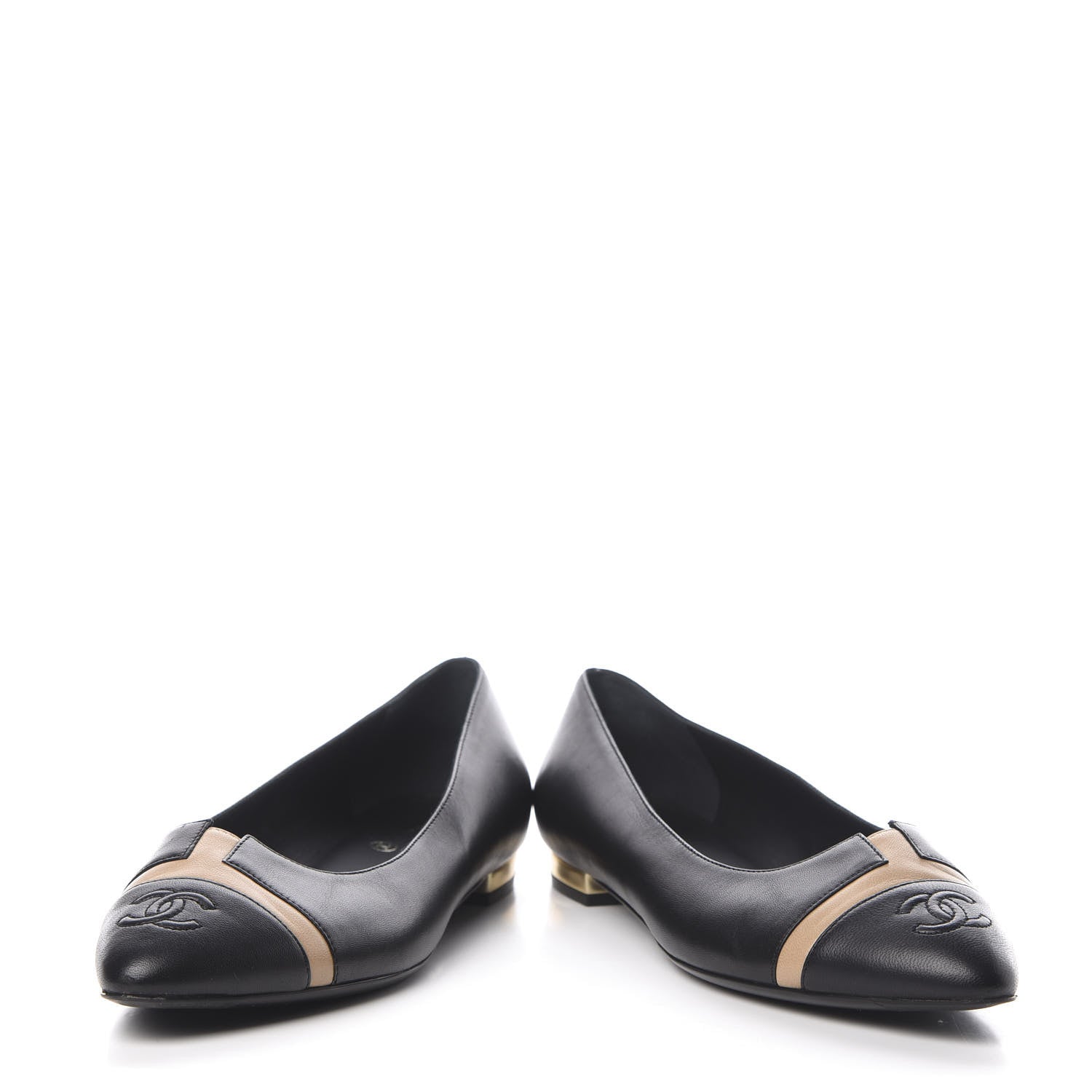 Chanel Lambskin CC Ballerina Flats 39 Black Beige 6 of 15
