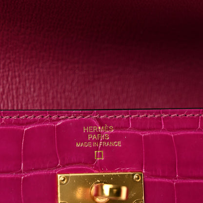 Hermes Shiny Alligator Kelly Longue Wallet Rose Sheherazade 6 of 9