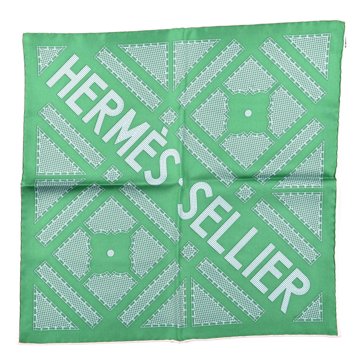 Hermes Silk Gavroche Sellier Pocket Square Scarf Vert Rose 1 of 4